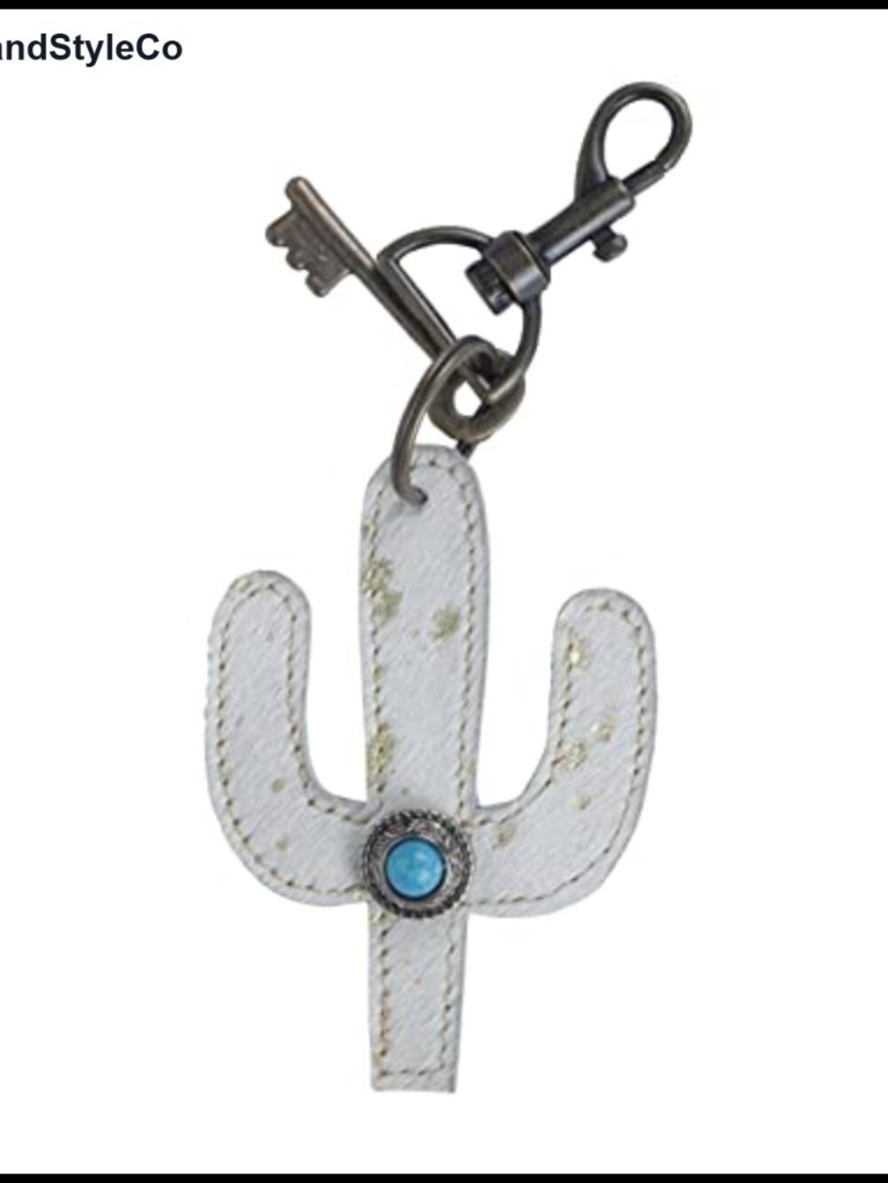 Cactus Key Fob Charm with Turquoise Stone & Dog Hook